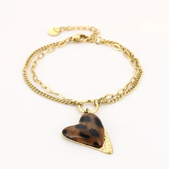 Dubbele kettingarmband stainless steel met hart hanger – Naomé Boutique