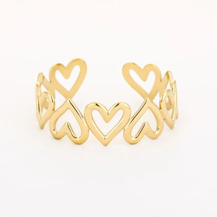 Open gouden bangle met harten – Naomé Boutique
