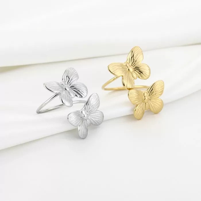 Butterfly Double Ring in zilver met dubbele vlinder – Naomé Boutique