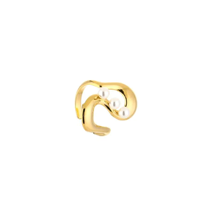 Elegante Wave Pearl Ring in gold met parels – Naomé Boutique