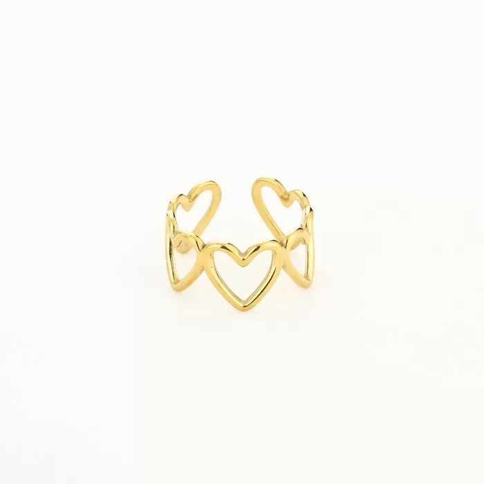 Gouden damesring met opengewerkte hartjes – Naomé Boutique
