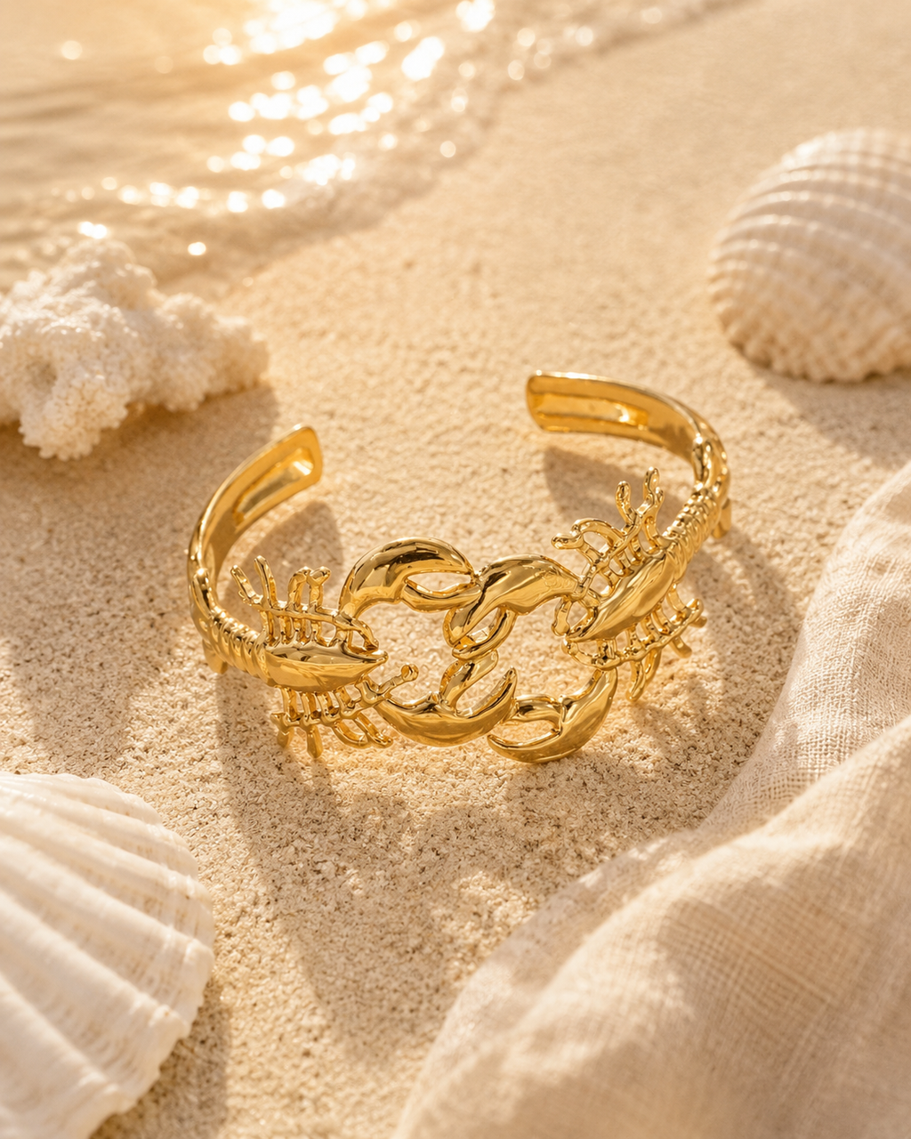 Goudkleurige Golden Lobster Bangle armband van stainless steel