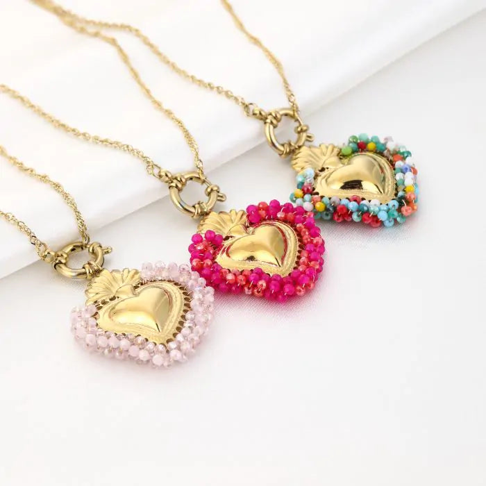 Heart Charm Necklace – stainless steel ketting met hart charm en kralen details