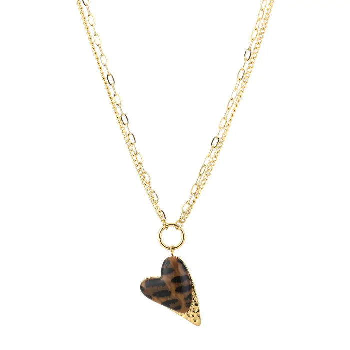 Leopard Heart Necklace – goudkleurige ketting met leopard hart hanger, verstelbaar 40+5 cm