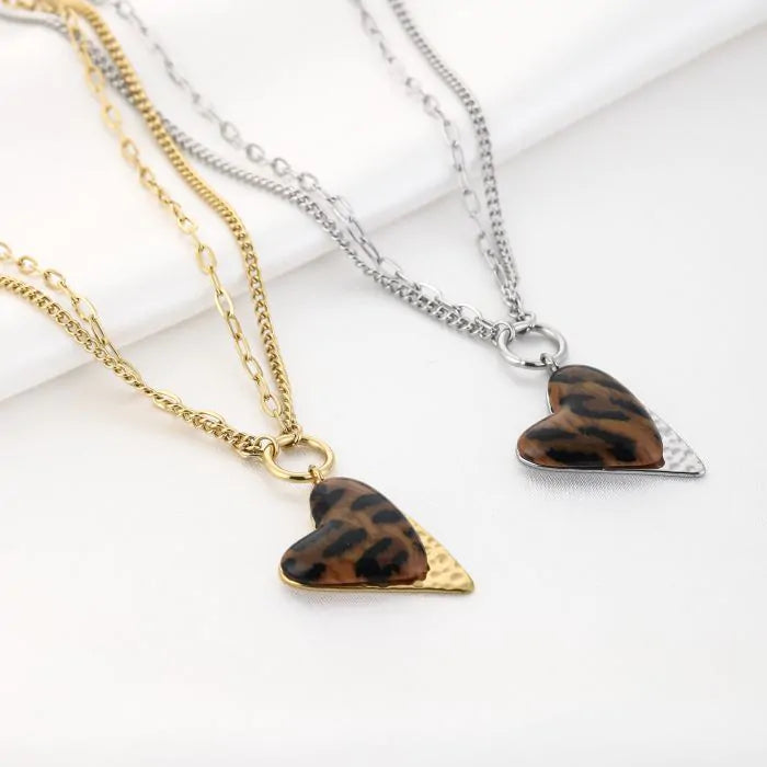 Leopard Heart Necklace – stainless steel ketting met panterprint hart charm