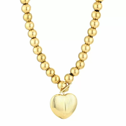 Luxe gouden ketting met ribbel hart-hanger – Naomé Boutique