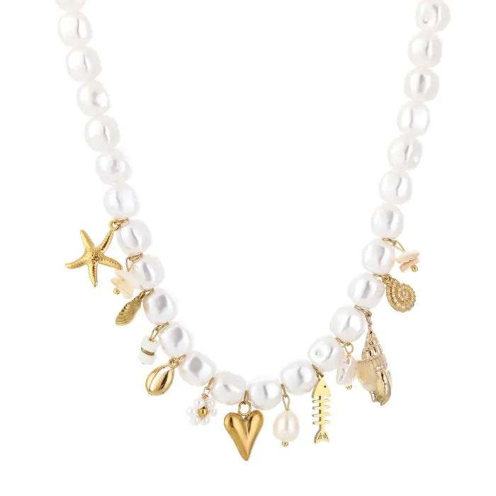 Ocean Treasures Necklace – stainless steel ketting met zeester, schelp en hart charms