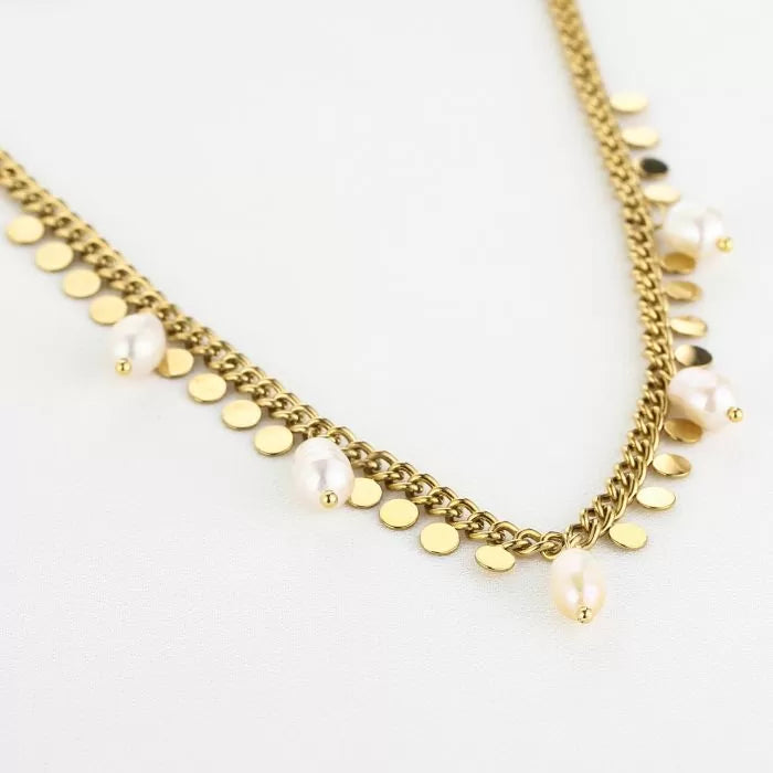 Pearl Coin Necklace – gouden ketting met parels en muntjes