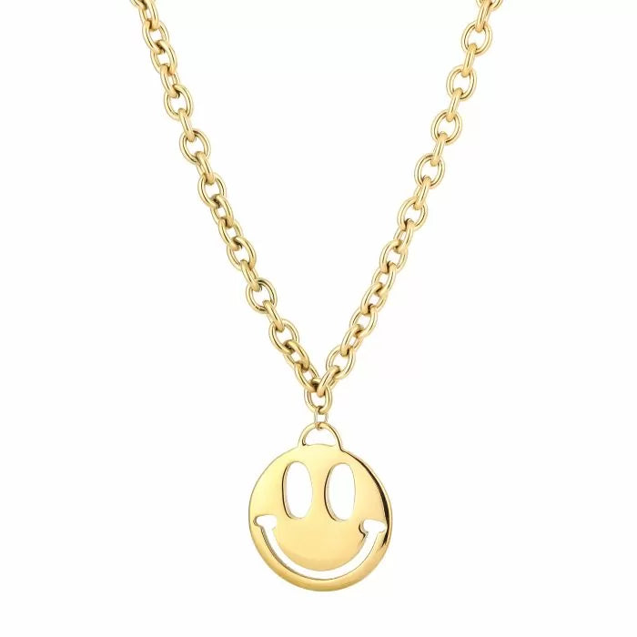 Trendy statement smiley necklace in goudkleur